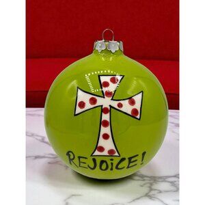Large Green "Rejoice" Ceramic Christmas Ornament by Magnolia Lane 4"